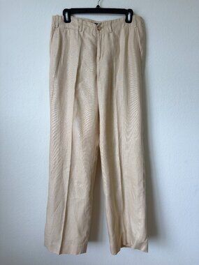 Ralph Lauren Womens Pants 8 Tan Sanderson Linen Wide Leg Pleated Career Trouser